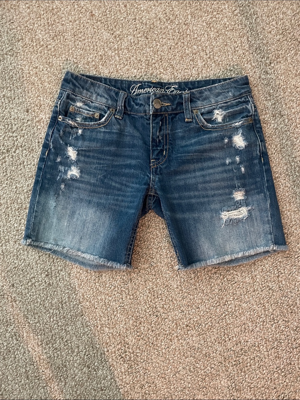 American Eagle Outfitters Men's Distressed Blue Denim Cutoff Shorts